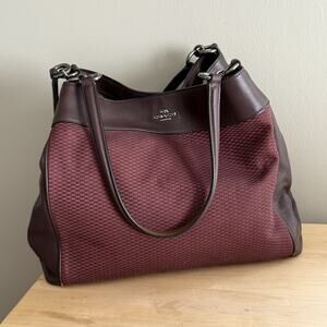 Coach Lexy Legacy F57540 Shoulder Bag Burgundy Leather Jacquard Purse Excellent
